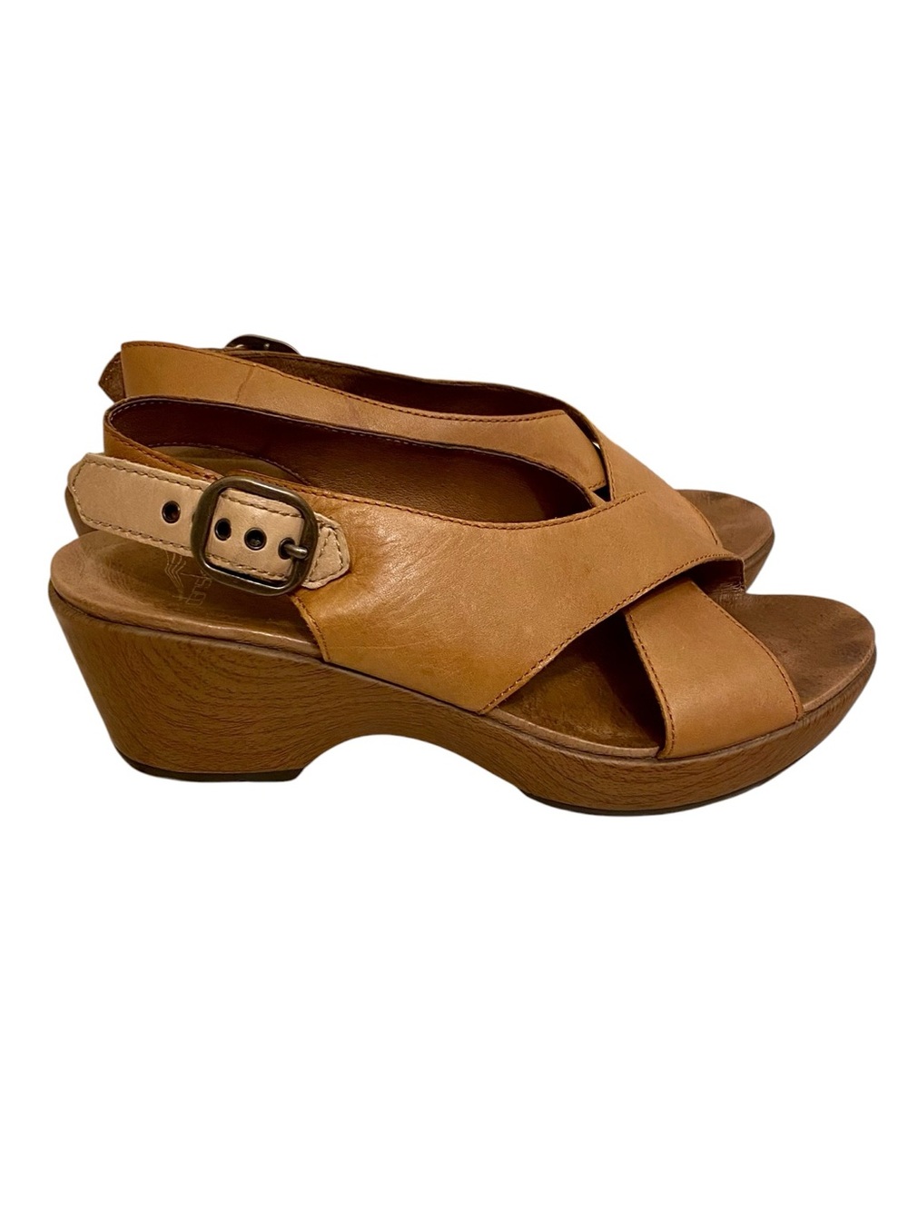 DANSKO WomenS Tan Leather Slingback Wedge Sandals EU SIZE 40 U.S. 9.5-10 COMFORT